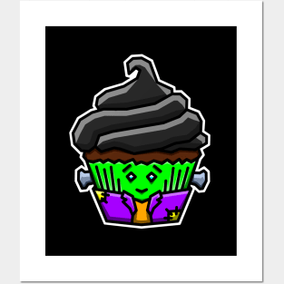 Cute and Creepy Frankenstein Monster Cupcake - Haunted Treats Gift - Cupcake Posters and Art